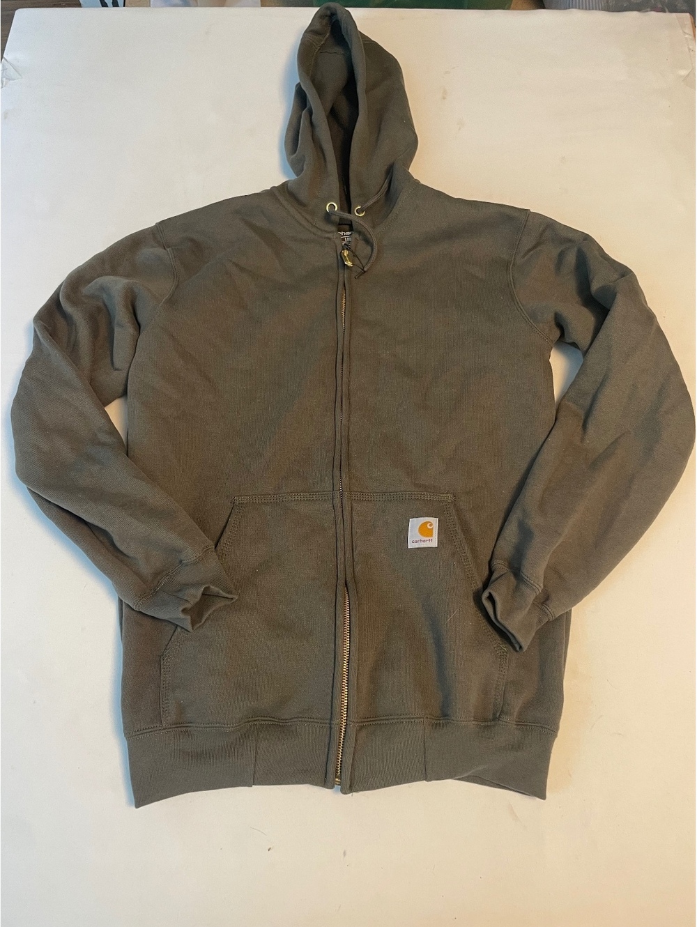 Carhartt Loose Fit Small Zip Up Hoodie Sweatshirt in Olive Green